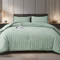 Parure de lit 3 pièces en microfibre tissée Seersucker, couleur unie, gaze bulle, durable, pour toutes les saisons