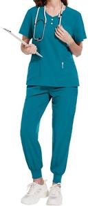 Conjuntos de uniformes médicos para mujer, uniforme de enfermera, Top y pantalón para correr, ropa de trabajo, traje elástico de manga corta, diseño inclinado con cuello en V - Product Image 2