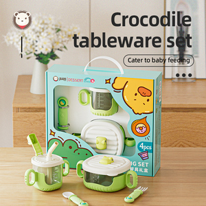 Bộ đồ ăn trẻ em không BPA, chất liệu PP cấp thực phẩm, gồm bát, cốc, thìa, dĩa, đóng hộp quà tặng, bán buôn có sẵn. - Product Image 4