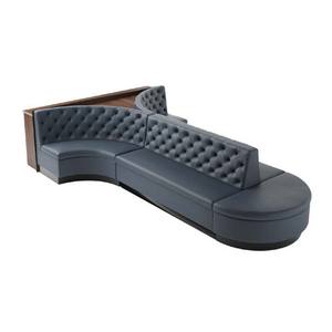 Juego de sofá de bolera Seccional de esquina de lujo ligero, asiento de cabina de <span class=keywords><strong>restaurante</strong></span> con botones de cuero azul - Product Image 2