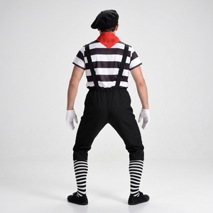 Disfraz <span class=keywords><strong>de</strong></span> Mímico para Hombre, Conjunto <span class=keywords><strong>de</strong></span> Camisa a Rayas y Pantalones con Tirantes, Disfraz <span class=keywords><strong>de</strong></span> Carnaval <span class=keywords><strong>de</strong></span> Halloween con Boina, Corbata Roja y Guantes, Conjunto <span class=keywords><strong>de</strong></span> 6 Piezas - Product Image 4