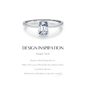 S925 <b>Silver</b> Women's <b>Emerald</b> Cut Zircon Engagement <b>Ring</b> Bezel Setting Classic Style <b>Emerald</b> Cut Bezel <b>Ring</b> - Product Image 5