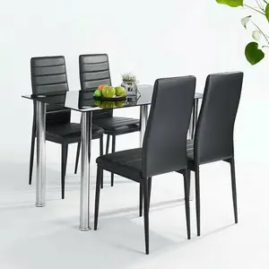 Venta de fábrica China de diseño moderno de muebles de comedor de vidrio templado negro mesas y sillas de comedor barato juego de mesa