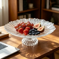 Plateau à fruits en verre transparent écologique, style européen moderne, sur pied surélevé, sans BPA, pour service de desserts et fêtes à domicile, vente en gros