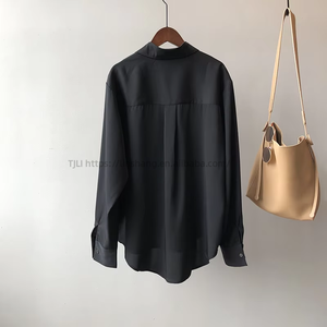 Latest Design <b>Satin</b> Turn Down Collar Button up Office Daily Wear Women <b>Blouses</b> and Shirts Fashion - Product Image 4