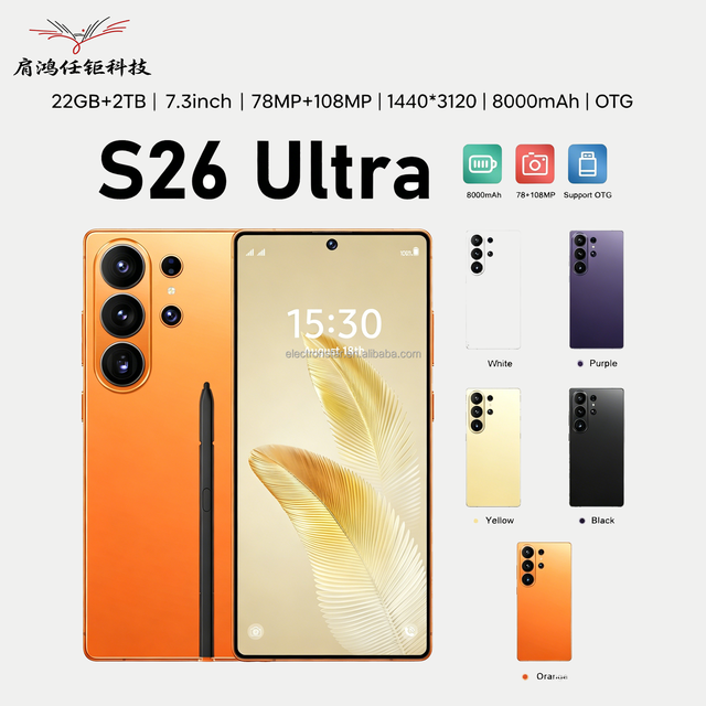 Factory S26 Ultra Full Screen Phone 22GB+2TB Dual-SIM 5G,Android 15 144HZ HD 60W Fast Charge MTK Snapdragon8gen4 10core GSM LED