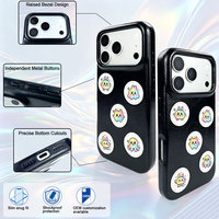 Étui de téléphone en cuir PU noir brillant avec motif autocollant de dessin animé mignon, protection intégrale antichoc pour iPhone 15 16 17 18 Pro Max