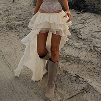 Jupe longue maxi en mousseline à volants et ourlet irrégulier pour femme, idéale pour les vacances et les festivals