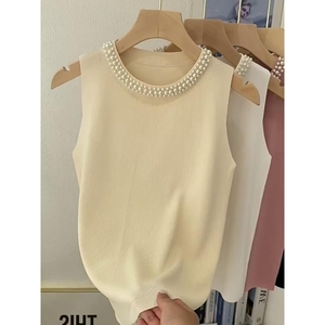 Camiseta sin mangas Y2K con cuentas para mujer, top de punto ajustado, estilo camisola, a la moda - Product Image 5