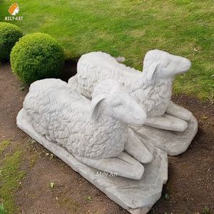 屋外の庭の装飾大理石の動物の彫刻等身大の庭の羊の像 - Product Image 6