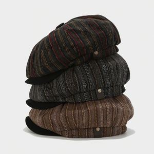 Béret Rayé Style Britannique pour Homme, Chapeau de Peintre Rétro pour Femme, Nouveauté Automne, Casquette Newsboy - Product Image 1