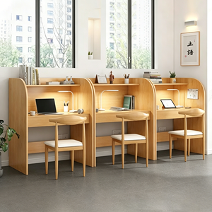 Escritorio de Estudio de Madera Maciza con Estantería, Conjunto Moderno de Escritorio y Silla para Estudiantes, para Biblioteca o Aula - Product Image 6