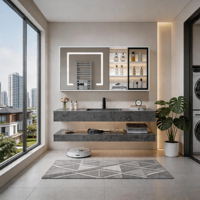 Meuble de salle de bain moderne de 32 pouces avec lavabo en céramique, miroir intelligent, résistant à l'eau, à fixation murale, pour usage agricole ou hôtelier