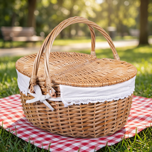 High Quality HandWoven Natural Rattan <b>Storage</b> <b>Basket</b> <b>With</b> Handle Picnic <b>Basket</b> Farm, Folding <b>Storage</b> Box jiahao From Vietnam - Product Image 1