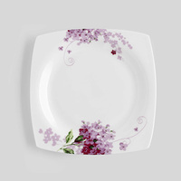 Assiette plate carrée en céramique de porcelaine fine, style chinois, durable, passe au micro-ondes, 8,2 pouces, couleur lilas