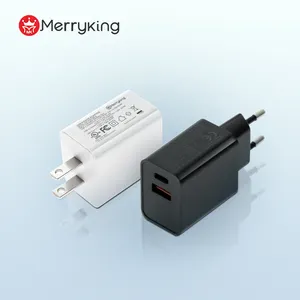 Merryking OEM PD 20W PC Fireproof Material Eu Plug Fast Usb Wall Charger Phone Charger For Iphone C Type Charger And Cable