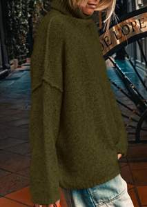 ZY Personalizzato Autunno Inverno 2025 Maglione Coreano alla Moda da <span class=keywords><strong>Donna</strong></span> a Collo Alto, Maniche Lunghe, Vestibilità Ampia, 100% <span class=keywords><strong>Cotone</strong></span> - Product Image 3