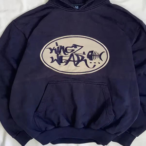 Sudadera de algodón grueso con logo personalizado y estampado en relieve, estilo chándal de felpa, ropa urbana personalizada, lavado ácido, para hombre - Product Image 5