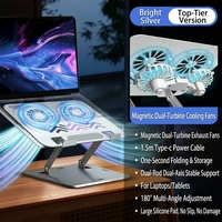 Support pour ordinateur portable avec deux ventilateurs magnétiques turbo, hauteur réglable, support pliable pour ordinateur portable, tablette, MacBook