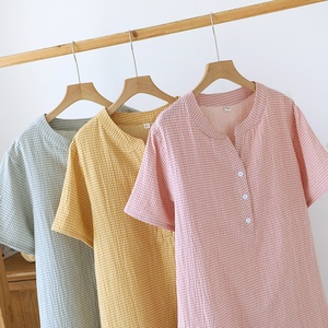 <span class=keywords><strong>Sujin</strong></span> ชุดนอนผ้าฝ้ายแท้สองชั้นสำหรับใส่อยู่บ้านชุดนอนแขนสั้นคอวีทรงหลวมลายสก๊อตน่ารักเรียบง่ายสำหรับผู้หญิงใส่ในฤดูร้อน XL - Product Image 2