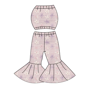 Ensembles de vêtements en gros pour bébés filles, personnalisés, imprimés floraux, hauts bustier sans manches, tenues décontractées été/automne, ensembles 2 pièces pour adolescentes - Product Image 3
