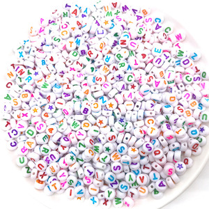 AA016583 forma piatta rotonda quadrata 100 pz Multi colori in plastica lettere sciolte perline alfabeto digitale per braccialetto fai da te - Product Image 3