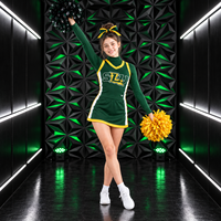Tenue de cheerleading personnalisée pour filles, vert et jaune, ensemble jupe et haut à manches longues, pour compétition d'équipe, fabricant en gros