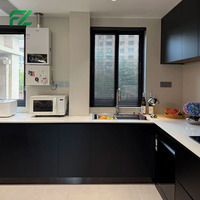 Armoires de cuisine modernes minimalistes en panneaux alvéolés en aluminium noir résistant aux insectes et sans formaldéhyde