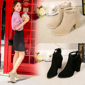 Bottines à talon épais pour femmes, dessus en daim, chaussures habillées d'hiver, antidérapantes, vente en gros d'usine, prêtes à être expédiées - Product Image 2