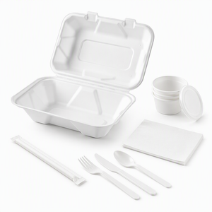 Sugarcane Clamshell <b>Lunch</b> <b>Box</b> 600ml 1000ml Compostable Bagasse Hinged <b>Compartment</b> Hot Meal Delivery Container Supplier - Product Image 2