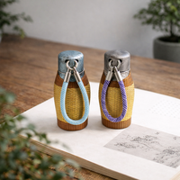 Bouteille isotherme en titane pur de qualité supérieure avec manchon en bambou tressé à la main et fil doré, style vintage, cadeau d'affaires