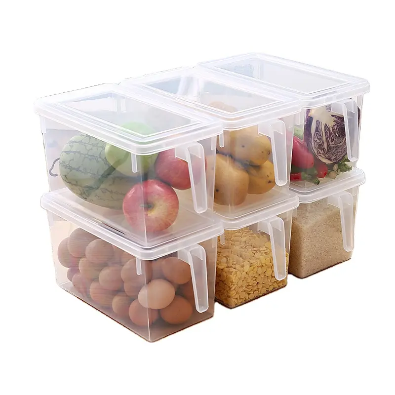 Best Sale Square Food Storage Organizer Stackable Refrigerator Organizer Plastic Food Storage Containers With Handle
