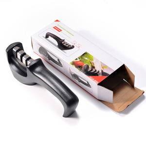 Afilador de cuchillos comercial de 3 etapas, rojo y negro, mango antideslizante, herramienta manual de afilado rápido para restaurante, hotel, catering, cocina - Product Image 2
