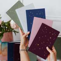 Carnet en tissu LABON Nuit étoilée céleste A5, couverture rigide en tissu avec feuille d'or, monogramme personnalisé, journal des constellations, cadeau