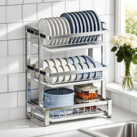 Égouttoir à vaisselle 3 niveaux en acier inoxydable, support de rangement pour assiettes et vaisselle, égouttoir métallique pour évier de cuisine