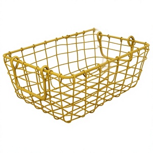 Fine Quality <b>Rectangular</b> Metal Wire <b>Storage</b> <b>Basket</b> With Handles Modern Design Multi Purpose Organizing Container - Product Image 1