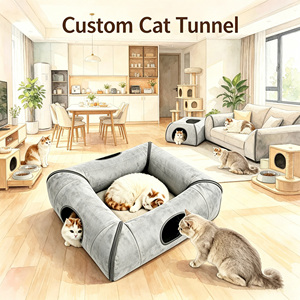 custom Interactive Cat Tunnel Play <b>Bed</b> Multi-Directional Entrances Cat Hideout Durable Scratch Resistant Pet <b>Bed</b> for Cats Puppie - Product Image 1