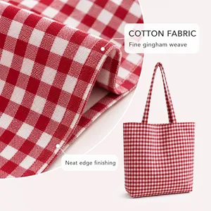 Bolsa de Mano Reutilizable a Cuadros con Logotipo Personalizado, Bolsa de Compras Diaria, Bolsa de Algodón Gingham - Product Image 5