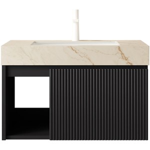 Mobile bagno <span class=keywords><strong>EIDEN</strong></span> da 30 pollici con lavabo, mobiletto sospeso, piano in pietra sinterizzata color crema con venature oro e lavabo in ceramica con 1 cassetto - Product Image 3