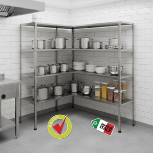 Scaffale a 3 Ripiani in Acciaio Inox AISI 304 INOX POWER 180x40mm Altezza 150cm Durevole Prodotto in Italia - Product Image 3