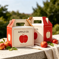 Caja de Regalo para Manzanas en Dos Tonos Rojo Crema, con Asa, Empaque de Cartón PREMIUM para FRUTAS, Logotipo Personalizado, Diseño Gratuito, OEM, ODM, Venta al Por Mayor