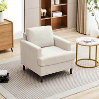 Fauteuil en tissu de lin Beige moderne du milieu du siècle chaise rembourrée confortable pieds en bois pour salon chambre chaise de loisirs