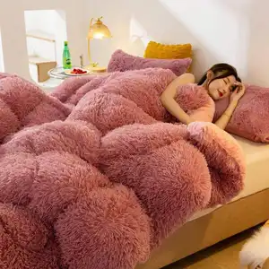 Fluffy Comforter Cover Bed Set Faux Fur Fuzzy Duvet Cover Set Luxury Ultra Soft Plush Shaggy Duvet Cover 3 Pieces