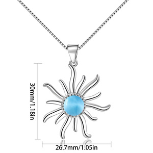Collar con Colgante de Larimar Vibrante con Diseño de <span class=keywords><strong>Sol</strong></span> - Gema Azul Cielo y Marco de Plata con Halo de Circonitas |   Joyería de Verano, Regalos al por Mayor - Product Image 2