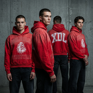 Sweat à capuche vintage délavé à l'acide de haute qualité, imprimé numérique vieilli, coupe courte et carrée, rouge, streetwear unisexe - Product Image 1