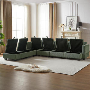 Modern Corduroy Convertible <b>U</b>-Shaped Modular Sofa Bed Set with Chaise and Six Modules Memory Foam Filled Wood Legs - Product Image 2
