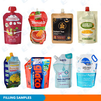 Machine de remplissage et de bouchage entièrement automatique à 2 têtes pour sachets préformés à bec verseur, avec pompe à engrenages servo, pour yaourt, lait et crème