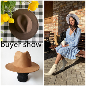 Sombrero panamá de ala ancha de 7CM, sombrero de fieltro de lana - Product Image 3