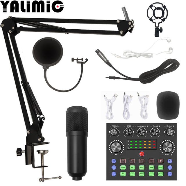 BM800 Capacitor Microphone V8 Sound Card Wired Noise Cancelling Portable for Mobile Computer Live Broadcasting Singing Recording