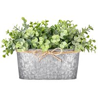 Pot Tanaman Oval dari Logam Galvanis Warna Vintage dengan Pola Vertikal dan Tali, Gaya Farmhouse untuk Rumah dan Kebun